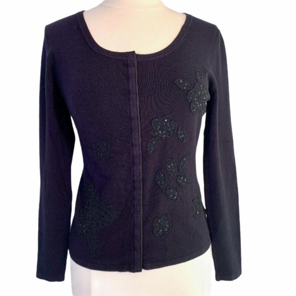 MAX STUDIO Silk Blend embroidered detail cardigan L
